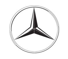 the mercedes logo is shown in black and white