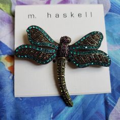 Miriam Haskell. Delicate Aqua Blue Mini Crystals Dragonfly Brooch. Total Width 2 1/2". Elegant Blue Butterfly Brooches, Mini Crystals, Miriam Haskell Jewelry, Dragonfly Brooch, Jewelry Delicate, Scarf Pin, Miriam Haskell, Dress Clip, Amethyst Purple