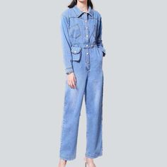 Introducing our light blue. 90s-style overalls from our 2023 Spring-Summer collection ââ‚?the perfect way to add a retro-inspired edge to your wardrobe!Why They're A Must-HaveThese overalls are the perfect combination of classic vintage style and modern fashion. The light wash fabric captures the carefree vibes of the '90s while the straight fit ensures a flattering silhouette. The buttoned closure adds an effortless touch of sophistication. making these the coolest overalls around.Distinctive F Blue Denim Overall Jumpsuit With Pockets, Light Blue Denim Overall Jumpsuit For Spring, Light Wash Overall Jumpsuit With Pockets, Light Wash Overall Jumpsuits And Rompers With Pockets, Casual Light Blue Jumpsuits And Rompers For Spring, Light Blue Casual Jumpsuits And Rompers For Spring, Trendy Light Blue Cotton Denim Jumpsuit, Light Blue Denim Jumpsuit For Spring, Blue High-waisted Denim Jumpsuit With Pockets