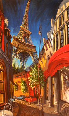 a painting of the eiffel tower in paris