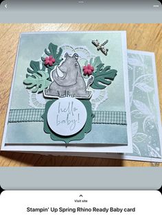 two cards with the words hello baby and an image of a hippo on it