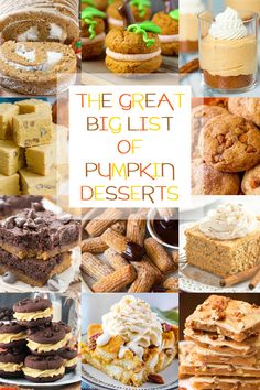 A collage of pumpkin desserts. Best Desserts For A Crowd, Season Recipes, Pumpkin Treats, Cooking Pumpkin, Pumpkin Desserts, Vegetarian Thanksgiving, Favorite Dessert Recipes, Best Desserts, Desserts For A Crowd