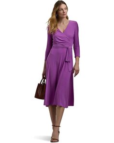 Women's Lauren Ralph Lauren Surplice Jersey Dress | 6pm Fitted Wrap Dress With 3/4 Sleeves For Spring, Fitted Wrap Dress With 3/4 Sleeves, 3/4 Sleeve Wrap Dress For Work, Natural Curves, Chic Dress, Jersey Dress, Product Reviews, Lauren Ralph Lauren, Three Quarter