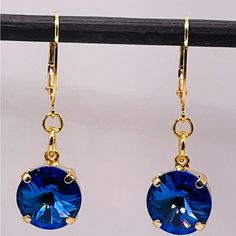 Gorgeous , Gorgeous These Have Such A Brilliant Cut And Color Sparkle Measurements In Pictures Would Make A Wonderful Gift For A September Birthday For Someone Special Or Buy For Yourself As A Treat ! Gold Plate Settings Lead And Nickel Free Handmade You Will Love These Beauties Luxury Sapphire Birthstone Earrings, Blue Birthstone Dangle Earrings, Blue Round Crystal Earrings In Metal, Blue Round Crystal Earrings, Elegant Sapphire Multi-stone Earrings, Nickel-free Blue Crystal Earrings, September Birthday, Sapphire Color, September Birthstone