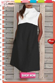 Summer Sleeveless Turtleneck Midi Dress Casual Sleeveless Shift Mini Dress, Sleeveless Casual Dresses For Work, Casual Sleeveless Dress For Work, Turtleneck Midi Dress, Sleeveless Turtleneck, Panel Dress, Dresses By Length, Stretch Dress, Types Of Dresses