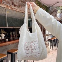 Super Cute Cartoon Bag Bear Keychain Included Adorable Set Casual White Embroidered Bag, Everyday White Embroidered Shoulder Bag, White Embroidered Shoulder Bag For Everyday, Trendy White Embroidered Bags, Trendy White Embroidered Shoulder Bag, Daily Use White Embroidered Bags, White Embroidered Shoulder Bag, White Embroidered Bags For Daily Use, White Embroidered Tote Bag