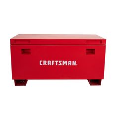 Take your project on the go with this 48-in Craftsman Jobsite Box that is engineered to handle the harsh conditions of the construction site. Built of heavy-duty 16-gauge steel, this jobsite tool box features recessed lock enclosures, large, easy to grasp, swing-up handles, and heavy-duty mechanical and gas struts for assist in lifting and holding the lid open. In addition, a weather-resistant seal around the perimeter of the lid helps safeguard stored items from dust and moisture. Steel feet on the bottom keep the toolbox off the ground and also serve as forklift rails. CRAFTSMAN 48.03-in W x 23.03-in L x 24.8-in H Red Steel Jobsite Box | CMXQCHS48R Klein Tools, Metal Tools, Tool Chest, Professional Tools, Socket Set, Construction Site, Garage Storage, Tool Storage, Tool Box