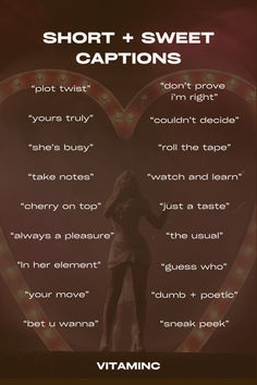 a poster with the words short and sweet captions in front of a heart shape