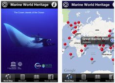 two screens showing the location of marine heritages and their locations in different countries,