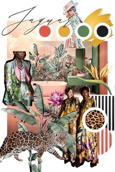 a collage with an image of two women and a leopard in front of them