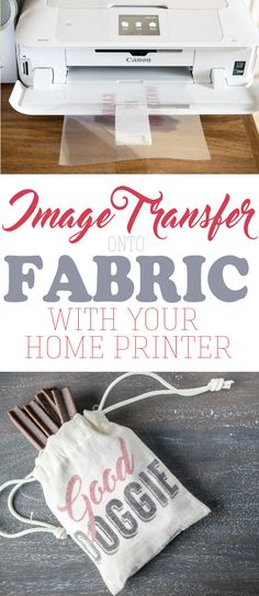 an image of a sewing machine and fabric bag with text overlay that reads, how to make a large transferer and fabric with your home printer