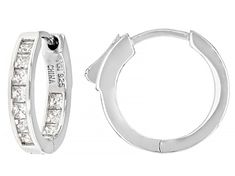 Bella Luce ® white diamond simulant 1.75ctw princess cut, rhodium over sterling silver hoop earrings. Measure approximately 5/8"L x 1/8"W and have hinged backings. Classic Silver Channel Set Huggie Earrings, Classic Silver Huggie Earrings Channel Set, Modern White Gold Huggie Earrings With Cubic Zirconia, Modern Channel Set Cubic Zirconia Earrings, Modern Huggie Earrings In Diamond White Cubic Zirconia, Modern Diamond White Cubic Zirconia Huggie Earrings, White Gold Cubic Zirconia Channel Set Earrings, Silver Hoop Jewelry With Brilliant Cut, White Gold Sterling Silver Channel Set Huggie Earrings