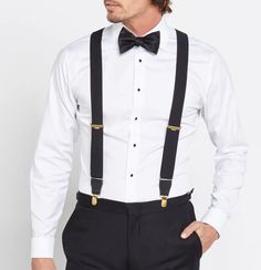 Classic Suspenders For Suit And Tie At Party, Elegant Suspenders For Party Suit Accessories, Classic Fitted Belts And Suspenders For Business, Classic Fitted Business Belts And Suspenders, Elegant Black Belts And Suspenders For Party, Dapper Suspenders For Party, Dapper Party Suspenders, Classic Bow Tie With Suspenders For Party, Classic Black Belts And Suspenders For Party