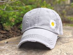 Women's Daisy hat, Daisy baseball cap, hat with small Daisy, Daisy gift, Daisy clothing, spring hat, gift for Mom, boho hat, gardening hat by DistinctHeadwear on Etsy Spring Gray Cotton Baseball Cap, Gray Cotton Baseball Cap For Spring, Spring Outdoor Snapback Dad Hat, Snapback Dad Hat For Outdoor Use In Spring, Outdoor Baseball Cap For Spring, Outdoor Spring Baseball Cap, Spring Outdoor Dad Hat With Curved Brim, Spring Outdoor Dad Hat With Visor, Spring Outdoor Baseball Cap With Curved Visor