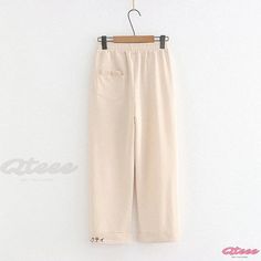 Qteee - Contemporary Bear Graphic Loose Drawstring Pants Beige Wide Leg Sweatpants With Drawstring, Beige Elastic Waistband Bottoms For Leisure, Beige Drawstring Bottoms For Loungewear, Beige Drawstring Pants For Loungewear, Comfortable Beige Drawstring Pants, Beige Drawstring Sweatpants, Beige Drawstring Straight Pants, Beige Drawstring Trousers, Casual Beige Drawstring Sweatpants