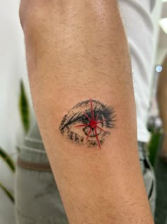 a man's arm with a tattoo on it that has an eye in the center