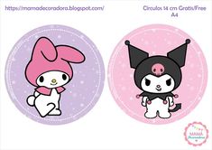 two cartoon animals with pink hair and black ears, one is sitting on the ground