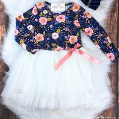 Girl Tutu Dress Floral Tulle Dress, White Tulle Skirt, Tulle Skirt Dress, Pretty Floral Dress, Pink Tulle Skirt, Girls Tulle Dress, Twirly Dress, Girls Tutu Dresses, Navy And White Dress