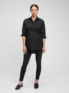 Soft weave.  Button-front placket collar.  Long sleeves.  Shirred details at waist with tie belt.  Assorted colors.  Please note: Maternity styles cannot be returned in store.  Please enjoy free returns by mail. Maternity Styles, Minimal Wardrobe, Gap Maternity, Maternity Outfits, Stylish Hoodies, Basic Leggings, Big Shirt, Popover Shirt, Classic Coats