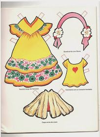 the paper doll is wearing a yellow dress and headband with flowered trims