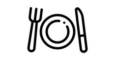 a fork, knife and plate with the word'io'written in black on a white background