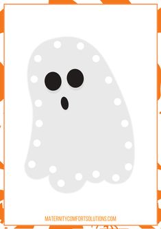 a white and orange halloween ghost with black eyes