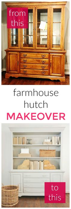 the before and after pictures of an old hutch makeover