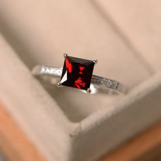 Natural garnet ring princess cut garnet garnet wedding ring Princess Cut Birthstone Ring In Sterling Silver As Gift, Elegant Garnet Rings In Rectangular Shape, Elegant Rectangular Garnet Rings, Rectangular Garnet Rings In Elegant Style, Red Garnet Rectangular Jewelry, Rectangular Red Garnet Jewelry, Red Rectangular Garnet Jewelry, Silver Princess Cut Ruby Ring For Formal Occasions, Formal Silver Princess Cut Ruby Ring