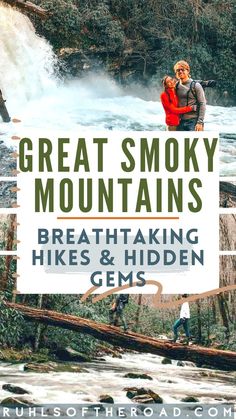 the great smoky mountains with text overlay that reads, great smoky mountains breathtaking hikes and hidden gems