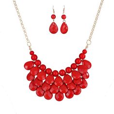 PRICES MAY VARY. This red custom floating necklace earring set is 18" long with a 3" extension chain, and weighs 2.8 oz. The bib statement necklace for women, the floating pendant is fully teardrop-shaped , and the color is brighter, easy to make you attractive. This women fashion necklace with many color options which is perfectly match with the most stlyes e.g evening dress for party ,blouse , shirt This chunky necklaces is suitable for anniversaries, weddings, dance parties, best gift for Chr Red Dangle Necklaces For Party, Red Drop Jewelry With Matching Earrings, Red Drop Beads For Jewelry Making, Red Dangle Costume Jewelry, Red Teardrop Jewelry With Matching Earrings, Red Teardrop Necklace For Valentine's Day, Red Teardrop Necklace For Party, Costume Jewelry Red Necklace With Matching Earrings, Red Costume Jewelry Necklace With Matching Earrings