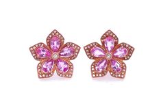 Rose Gold Flower, Pink Accessories, Flower Tops, Sapphire Diamond, Gold Flowers, 14kt Gold, Cleaning Jewelry, Pink Sapphire, Flower Earrings