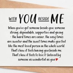 a card with the words you beside me on it