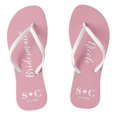 Wedding Flip Flops for Bridal Party, Bachelorette Size: Womens 5/6 - Mens 4/5. Color: White Footbed. Gender: unisex. Age Group: adult. Bridal Party Bachelorette, Wedding Flip Flops, Script Monogram, Pink Monogram, Party Bachelorette, Upcycle Sweater, Hawaii Beach, Hawaiian Beach, Text Print