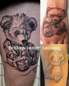 two different tattoos that have teddy bears on them