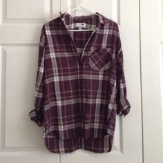 Maroon/Purple Boyfriend Plaid Button Up Shirt. Brand New Nwot. Never Worn. Oversized So Fits Xs-M Casual Purple Shirt For Fall, Casual Purple Blouse For Fall, Fall Collared Purple Tops, Purple Collared Top For Fall, Purple Tops With Button Closure For Fall, Purple Top With Button Closure For Fall, Trendy Purple Collared Shirt, Purple Button-up Blouse For Fall, Oversized Purple Collared Top