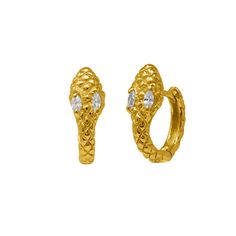 Debora snake mini huggie Earrings In Gold, Huggie Earrings, Gold Plating, Cubic Zirconia, Everyday Wear, Gold Plate, Plating