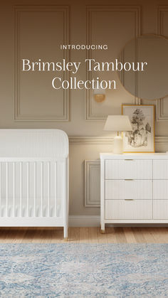 Bring sophisticated textures to your neutral baby room with the Brimsley Tambour Collection. The three  luxe nursery pieces include the Brimsley Tambour 4-in-1 Crib , Brimsley Tambour 3-in-1 Crib, and Brimsley Tambour 6-Drawer Dresser. Each piece features textured tambour detailing, elegant gold accents, and a warm white finish. Timeless nursery must-haves, shop the statement pieces that won’t go out of style. Ocean Baby Rooms, Baby Room Wallpaper, Timeless Nursery, Aesthetic Nursery, Wolf Nursery, Neutral Baby Room, Victorian Nursery, Neutral Nursery Rooms, Wallpaper Kids Room