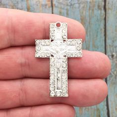 Excited to share the latest addition to my #etsy shop: 1 Silver Crucifix Cross Charm with St Benedict by TIJC SP1753 https://etsy.me/2P3CYKp #supplies #silver #crosscharm #crosspendant #silvercrosscharm #silvercross #crucifixcrosscharm #crucifixcross #crucifixpendant Island Jewelry, Silver Teapot, St Benedict, Catholic Rosary, Saint Benedict, Gold Cross Pendant, Rosary Catholic, Antique Pewter, Cross Charms