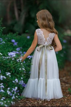 White Sleeveless Lace and Tulle Flower Girl Dress- Mermaid Style Bottom - The Little Kitten Boutique Kids Bridesmaid Dress, Flower Girl Dresses Mermaid, Biker Wedding, Junior Bridesmaids, Long Flower Girl Dresses, Boho Flower Girl, Custom Sash, 2025 Wedding, Tulle Flower Girl