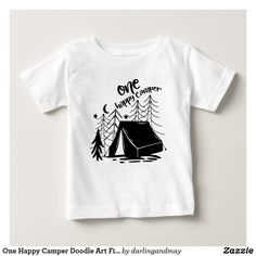 One Happy Camper Doodle Art First Birthday Baby T-Shirt Camper Doodle, First Birthday Camping, Camping 1st Birthday, Tent In The Woods, Simple First Birthday, Camping Theme Birthday, Birthday Camping, Happy Camper Shirt, Boys 1st Birthday Party Ideas