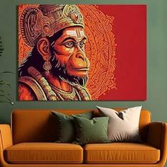 Hanuman Ji Vastu Wall Art for Living Room Bajrang Bali Artwork Canvas Large Size Paintings Wall Décor for Office Home Decoration. Hanuman Ji, Office Reception