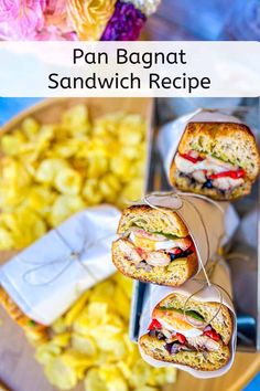 an image of sandwiches and potatoes on a plate with text overlay that reads pan bagnat sandwich recipe