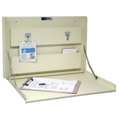 an open file cabinet with clippings and papers on the bottom shelf for identification