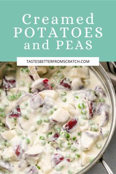 Creamed Potatoes and Peas – Easy Easter side dish recipe with simple ingredients. Kid friendly and delicious! Potatoes And Peas Recipe, Potatoes And Peas, Easter Feast, Creamy Potatoes, Creamed Peas, Easter Side Dishes, Tastes Better From Scratch, Peas Recipe, Easter Breakfast