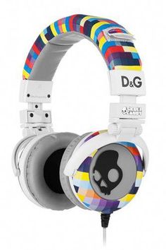 a pair of headphones with colorful designs on the front and back sides, one has a