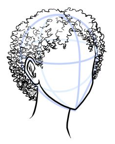 a drawing of a man's head with curly hair in the shape of a globe