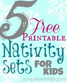 the five free printable nativity sets for kids is shown with snowflakes