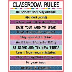 classroom rules poster with colorful stripes