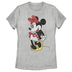 Who knew that dressing "mousey" could be so cute!? Celebrate Walt Disney's most iconic characters with this officially licensed Disney Mickey Mouse and Friends Retro Minnie Women's Graphic T-Shirt. This adorable tee features a distressed portrait graphic of retro Minnie Mouse who is doing one of her classic stances while wearing her iconic polka dot dress across the front. Add this tee to your Disney collection for the perfect style on your next trip to Disneyland! Cute Mickey Mouse T-shirt For Fan Merchandise, Cute Mickey Mouse T-shirt Fan Merchandise, Cute Mickey Mouse T-shirt For Fans, Disney Minnie Mouse Short Sleeve T-shirt, Minnie Mouse Crew Neck Top For Disney Events, Minnie Mouse Crew Neck Top For Disney Trips, Minnie Mouse Short Sleeve T-shirt For Disney Trips, Disney Minnie Mouse Crew Neck T-shirt, Portrait Graphic