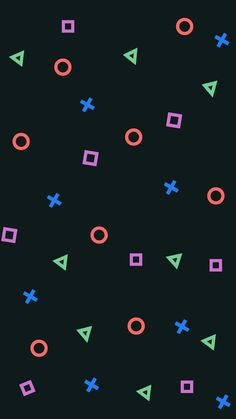 a black background with different colored crosses and circles on it's sides, all in the same color